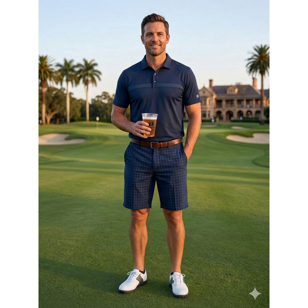 Hang Ten Men's Shorts 38 Navy Blue Gray Cross Check Plaid California‎ Classic